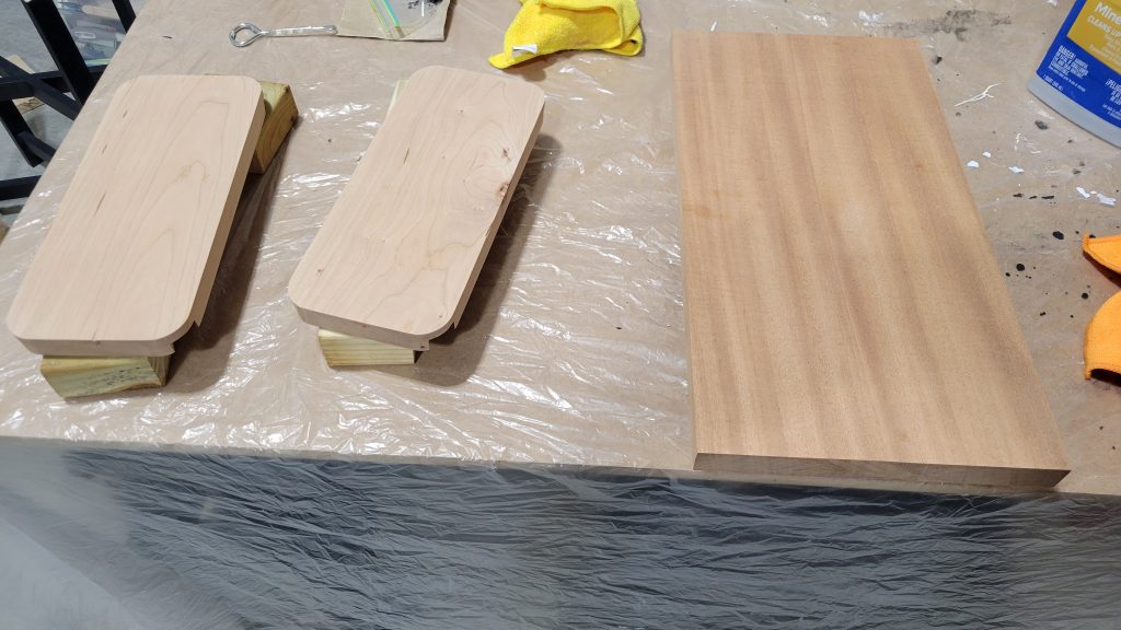Shelf undersides prepared for the frame.