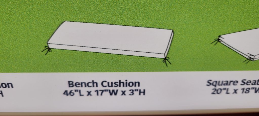 At Home bench cushion size reference used to design the front porch bench