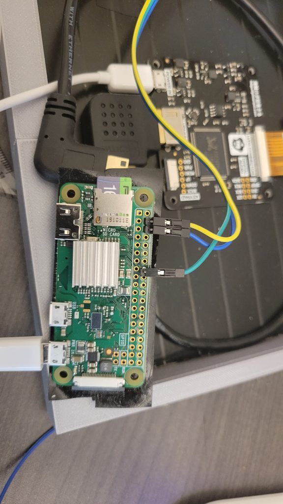 Raspberry Pi, LCD board, SD card, and wiring prepared for the mini TV build