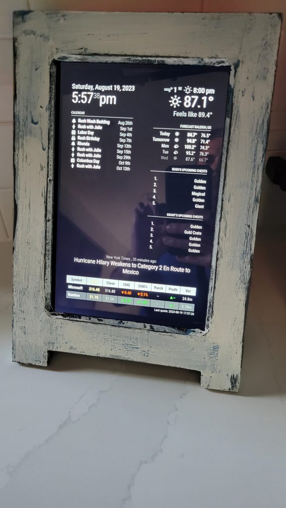 Close front view of dashboard modules including local news and stock quote sections