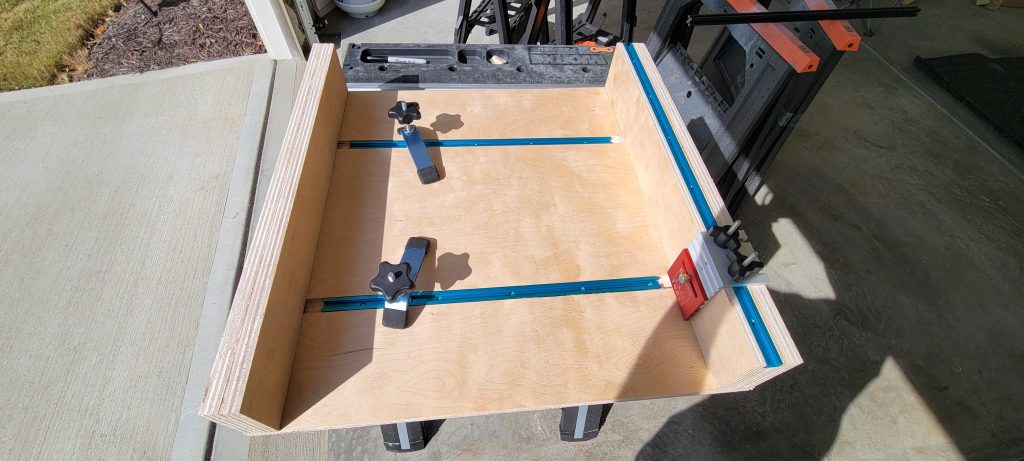 Finished SawStop CTS crosscut sled on the work surface.